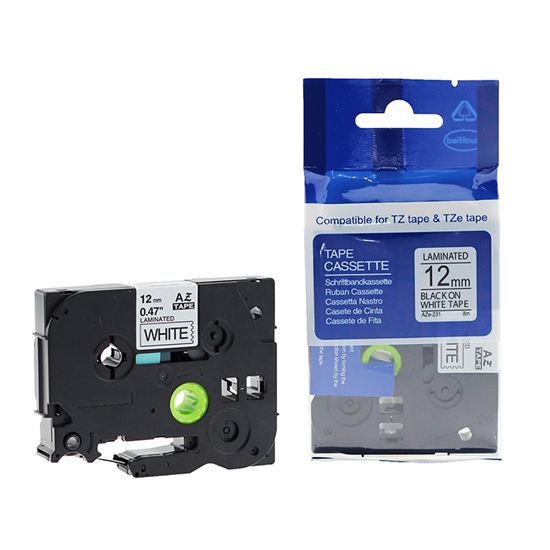 Изображение Lenta BROTHER TZE-231, 12 mm x 8 m, melni burti uz balta fona, ekvivalents