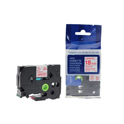 Attēls no Lenta BROTHER TZE-242, 18 mm x 8 m, sarkani burti uz balta fona, ekvivalenta