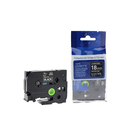 Picture of Lenta BROTHER TZE345, 18 mm x 8 m, balti burti uz melna fona, ekvivalents