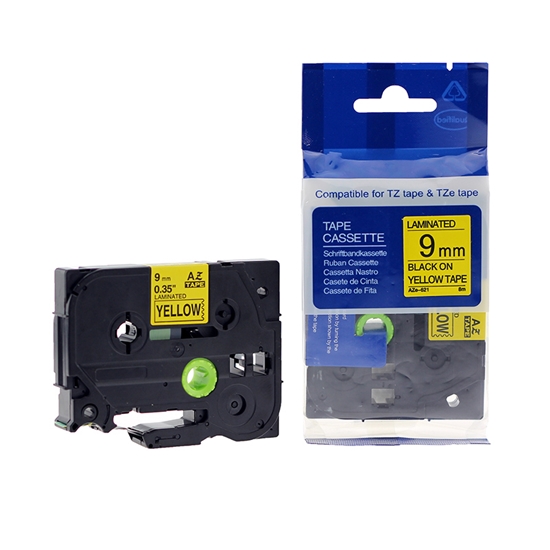 Picture of Lenta BROTHER TZE-621, 9 mm x 8 m, melni burti uz dzeltena fona, ekvivalents