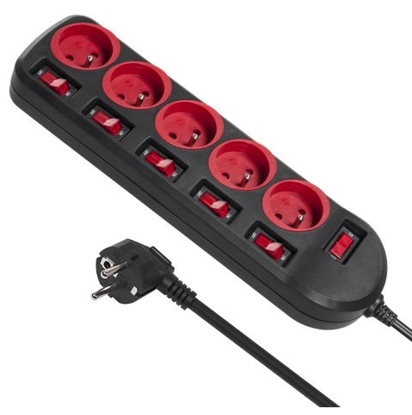 Attēls no Maclean MCE204 power extension 1.5 m 5 AC outlet(s) Indoor Black, Red