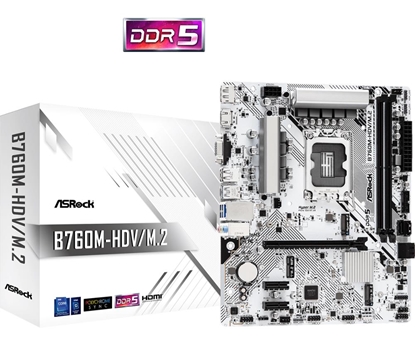 Изображение Mainboard|ASROCK|Intel B760 Express|LGA1700|Micro-ATX|Memory DDR5|Memory slots 2|2xPCI-Express 3.0 1x|1xPCI-Express 4.0 16x|1xM.2|1x15pin D-sub|1xHDMI|1xDisplayPort|1xAV-In|1xAV-out|1xMicrophone|2xUSB 2.0|3xUSB 3.2|1xUSB-C|1xRJ45|B760M-HDV/M.2