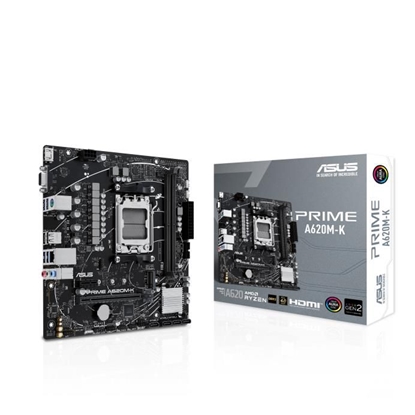 Picture of Mainboard|ASUS|AMD A620|Micro-ATX|Memory DDR5|Memory slots 2|1xPCI-Express 3.0 1x|1xPCI-Express 4.0 16x|1xM.2|1x15pin D-sub|1xHDMI|2xUSB 2.0|4xUSB 3.2|1xPS/2|1xRJ45|3xAudio port|PRIMEA620M-K