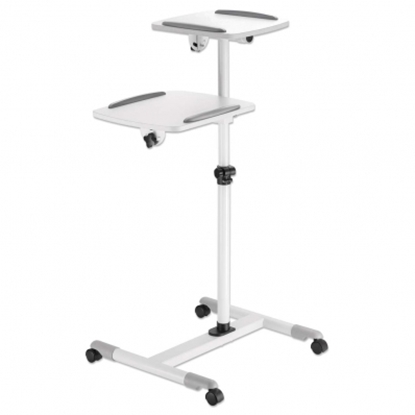Picture of Manhattan Mobile Cart for Projectors and Laptops, Two Trays for Devices up to 10kg, Trays Tilt and Swivel, Height Adjustable, Grey/White, Lifetime Warranty
