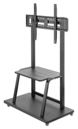 Изображение Manhattan TV & Monitor Mount, Trolley Stand, 1 screen, Screen Sizes: 37-100", Black, VESA 200x200 to 800x600mm, Max 150kg, Shelf and Base for Laptop or AV device, Height-adjustable to four levels: 862, 916, 970 and 1024mm, LFD, Lifetime Warranty