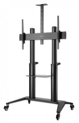 Picture of Manhattan TV & Monitor Mount, Trolley Stand, 1 screen, Screen Sizes: 70-120", Black, VESA 200x200 to 1000x600mm, Max 140kg, Height adjustable 1250 to 1600mm, Camera and AV shelves, Aluminium, LFD, Lifetime Warranty