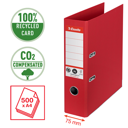 Attēls no Mape-reģistrs ESSELTE No1 CO2 Neutral, A4, kartons, 75 mm, sarkanā krāsā