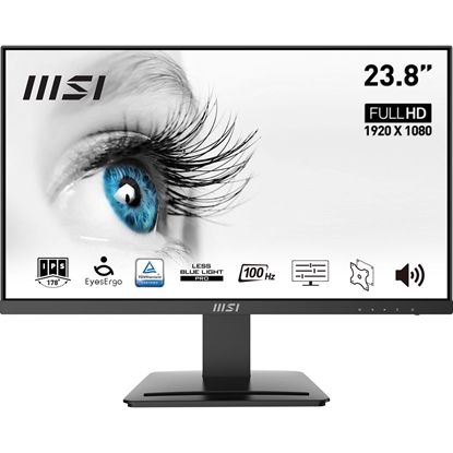 Attēls no MSI Pro MP243X 23.8 Inch Monitor, Full HD (1920 x 1080), 100Hz, IPS, 4ms, HDMI, DisplayPort, Built-in Speakers, Anti-Glare, Anti-Flicker, Less Blue light, TÜV Certified, VESA, Kensington, Black