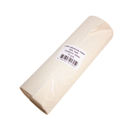 Attēls no Atkritumu maisi , tilpums 100 L, 75x95 cm,  10 gab./rullī, LDPE, 30 mkr, balti