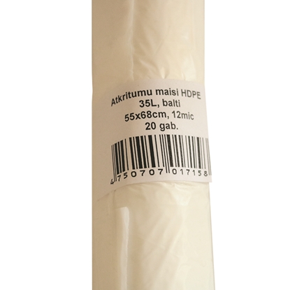 Attēls no Atkritumu maisi , tilpums 35L, 55x68cm,  20 gab./rullī, HDPE, 12 mik, balti