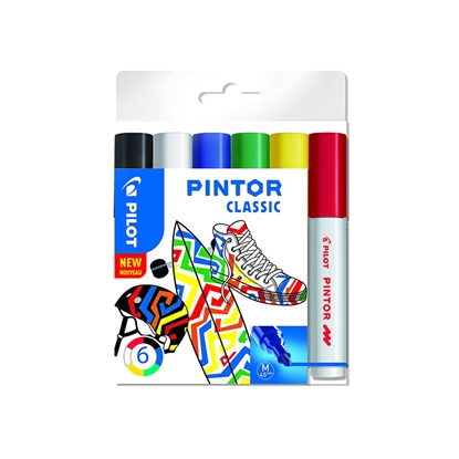 Изображение Noturīgais marķieris PILOT PINTOR CLASSIC 1.4mm, konisks,  6 krāsu komplekts