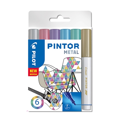 Attēls no Noturīgais marķieris PILOT PINTOR METALLIC 1.0mm, konisks, 6 krāsu komplekts