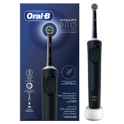 Attēls no Oral-B Electric Toothbrush D103 Vitality Pro Rechargeable, For adults, Number of brush heads included 1, Black, Number of teeth brushing modes 3