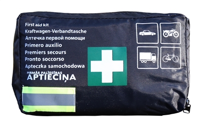 Attēls no Pirmās palīdzības aptieciņa somiņā. Atbilst MK not. Nr.713