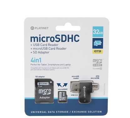 Изображение Platinet 32GB MicroSDHC + card reader + otg + adapter MicroSD