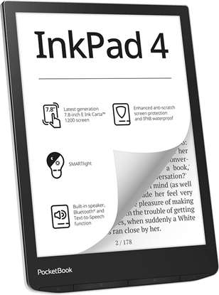 Attēls no PocketBook InkPad 4 e-book reader Touchscreen 32 GB Wi-Fi Black, Silver