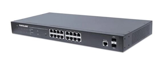 Picture of Intellinet 561198 tīkla pārslēgs Vadīts L2+ Gigabit Ethernet (10/100/1000) Power over Ethernet (PoE) 1U Melns