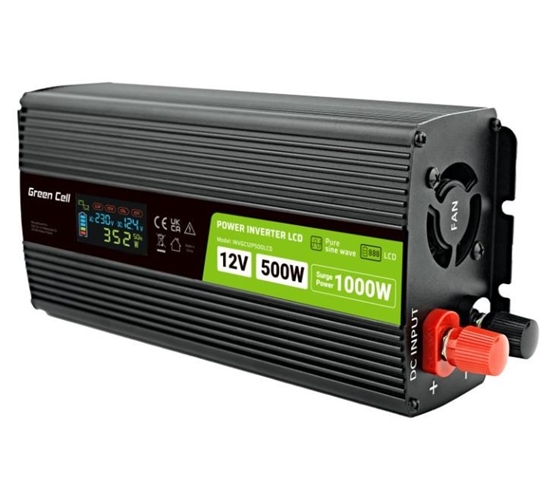 Picture of Strāvas pārveidotājs Green Cell PowerInverter LCD 12 V 500 W/1000 W Pure Sine Wave