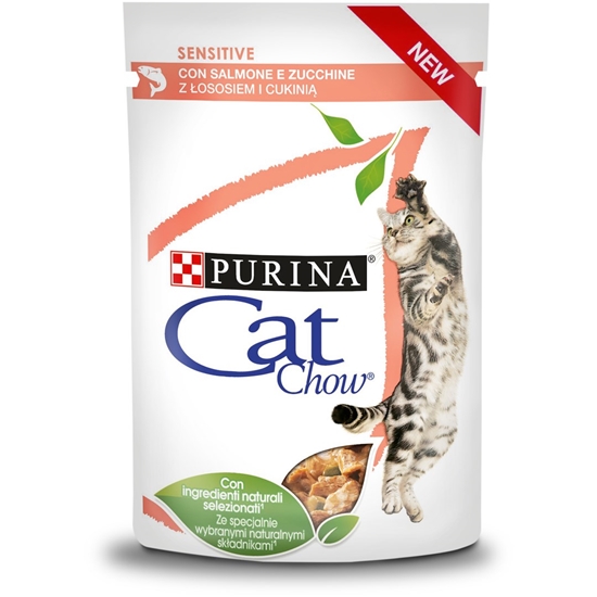 Picture of Purina Cat Chow Sensitive Gig with salmon and zucchini in sauce - Wet food for cats - 85 g