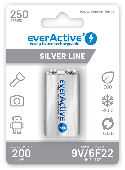 Picture of Rechargeable batteries everActive Ni-MH 6F22 9V 250 mAh Silver Line