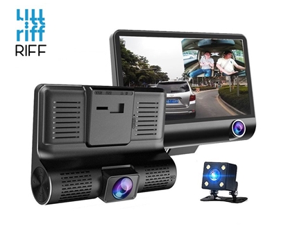 Attēls no Riff Full HD Auto Video Reģistrātors DVR G-Sensors ar 3 Kamerām un atpakaļskata LCD 4'' Melna