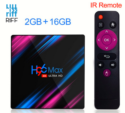 Attēls no Riff H96 MAX RockChip RK3318 četrkodolu 64 bitu Cortex-A53 Konsole 4K Ultra HD Android TV kaste ar tālvadības pulti Android 10 Smart TV 2Gb + 16Gb melns