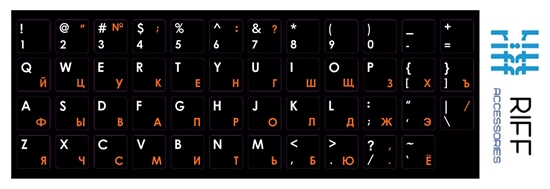 Picture of Riff Qwerty tastatūras uzlīmes ENG BALTAS / RU SARKANAS uz melna fona