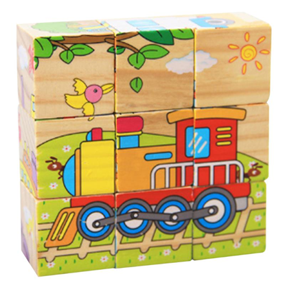 Изображение RoGer Educational Wooden Cubes Puzzle / 9pcs / Vehicles