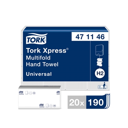 Picture of Roku dvieļi TORK Universal Xpress Multifold, 2 sl., 190 salvetes, 23.4 x 21.3 cm, baltā krāsā ar lapiņām