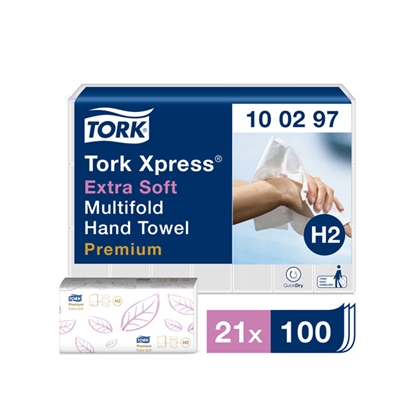 Изображение Roku salvetes TORK Premium Interfold Extra Soft H2, 2 sl.,100 salvetes, 21.2 x 34 cm, baltā krāsā ar lapiņām