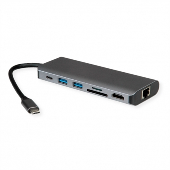 Picture of ROLINE USB 3.2 Gen 2 Typ C Multiport Docking Station, 8K30 HDMI, 2x USB 3.2 Gen 1, 1x SD/Micro SD Card Reader, 1x USB Type C PD 
