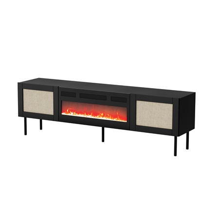 Attēls no RTV cabinet JUTA + fireplace 180x39.5x55.5 black + linol calabria