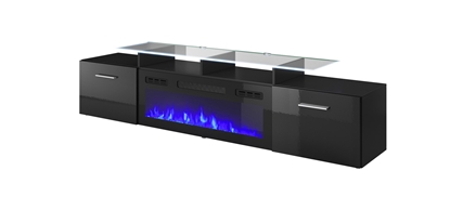 Attēls no RTV cabinet ROVA with electric fireplace 190x37x48 cm black/black gloss