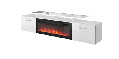 Picture of RTV cabinet ROVA with electric fireplace 190x37x48 white/gloss white