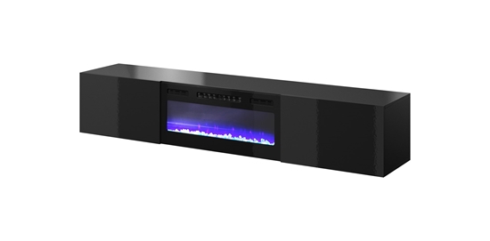 Изображение RTV cabinet SLIDE 200K with electric fireplace 200x40x37 cm all in gloss black