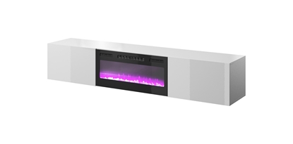 Picture of RTV cabinet SLIDE 200K with electric fireplace 200x40x37 cm all in gloss white