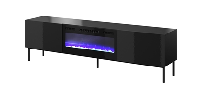 Изображение RTV cabinet SLIDE 200K with electric fireplace on black frame 200x40x57 cm all in gloss black