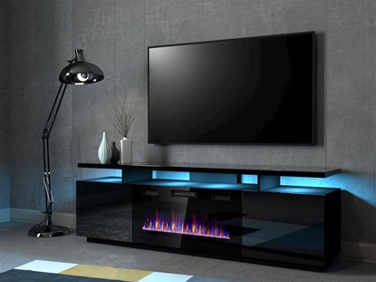Изображение RTV EVA cabinet with electric fireplace 180x40x52 cm black/gloss black