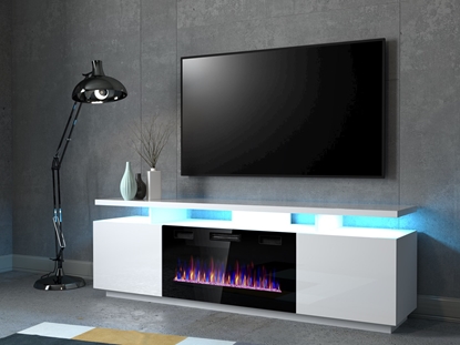 Attēls no RTV EVA cabinet with electric fireplace 180x40x52 cm white/gloss white