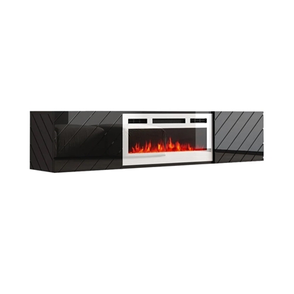Attēls no RTV LUXE cabinet 182.6x34.5x37.5 black/black gloss + white fireplace