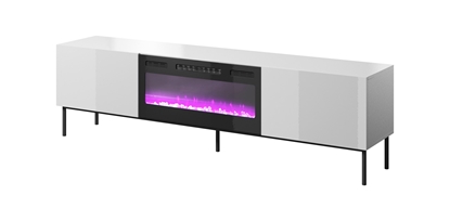 Attēls no RTV SLIDE 200K cabinet with an electric fireplace on a black frame 200x40x57 cm all in white gloss
