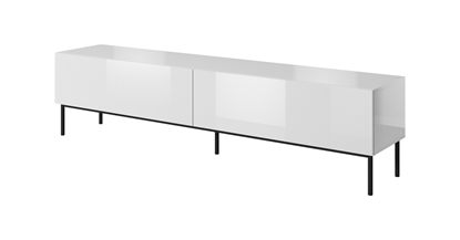 Attēls no RTV SLIDE cabinet on black steel frame 200x40x50 cm all in gloss white