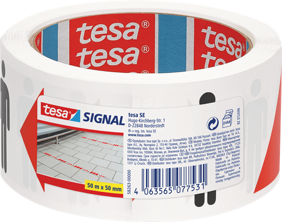 Изображение Signāla sociālās attālināšanas lente TESA, 50 m x 50 mm, balta / sarkana
