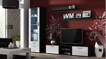 Attēls no SOHO 1 furniture set (RTV180 cabinet + S1 cabinet + shelves) Black / White Gloss
