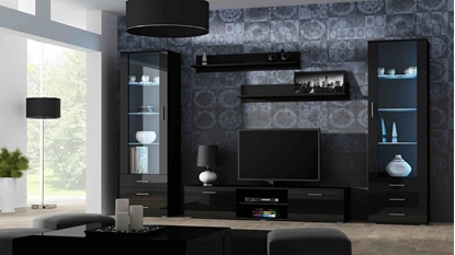 Picture of SOHO 4 set (RTV180 cabinet + 2x S1 cabinet + shelves) Black/Gloss black
