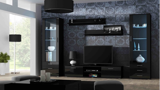 Picture of SOHO 4 set (RTV180 cabinet + 2x S1 cabinet + shelves) Black/Gloss black