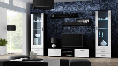 Attēls no SOHO 4 set (RTV180 cabinet + 2x S1 cabinet + shelves) Black/White gloss