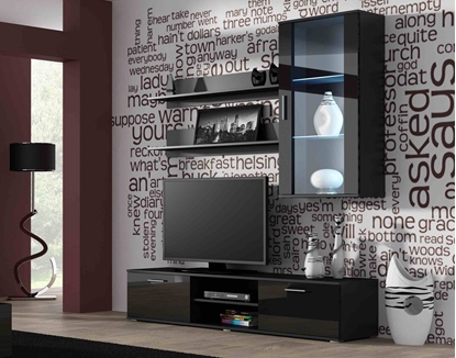 Изображение SOHO 5 set (RTV180 cabinet + Wall unit + shelves) Black/Black gloss