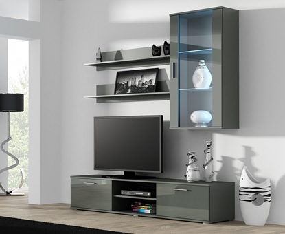 Picture of SOHO 5 set (RTV180 cabinet + Wall unit + shelves) Grey / Gloss grey