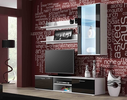 Attēls no SOHO 5 set (RTV180 cabinet + Wall unit + shelves) White/Black gloss